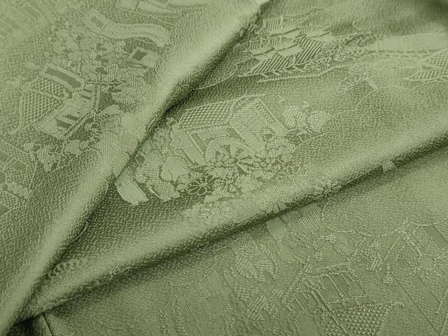 平和屋着物 上質な色無地 風景地紋 老竹色 さが美扱い 正絹 ud