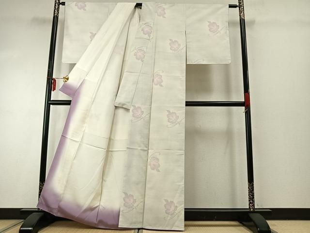  平和屋着物 本場大島紬 白大島 草花文 正絹 fy 紬 着物