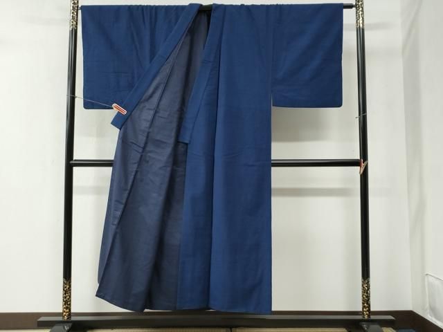 平和屋着物 男性 紬 アンサンブル 色無地 留紺色 正絹 yc