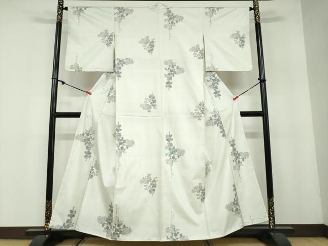 平和屋着物 本場大島紬 白大島 9マルキ 草花文 正絹 ud