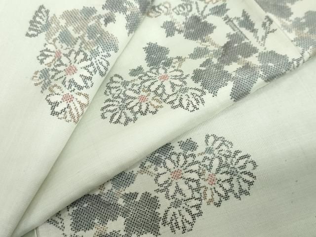 平和屋着物 本場大島紬 白大島 9マルキ 草花文 正絹 ud