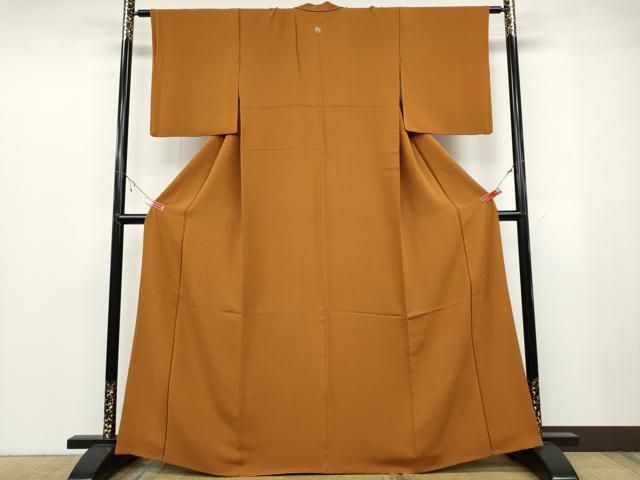 平和屋着物 ファッションデザイナー 花井幸子 色無地 霞地紋 黄茶色 正絹 ut