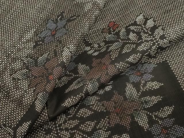 平和屋着物 本場大島紬 7マルキ 草花格子文 大丸扱い 正絹 ud