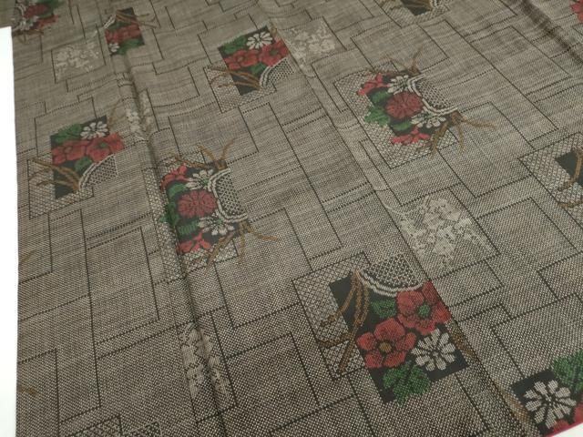  平和屋着物 本場大島紬 7マルキ 草花籬文 正絹 ud 紬 着物