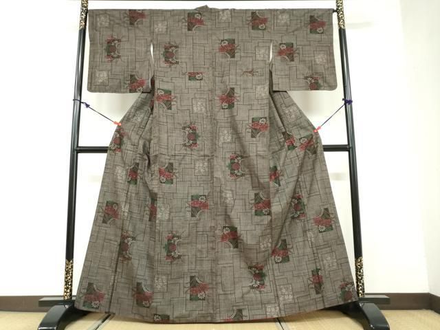 平和屋着物 本場大島紬 7マルキ 草花籬文 正絹 ud