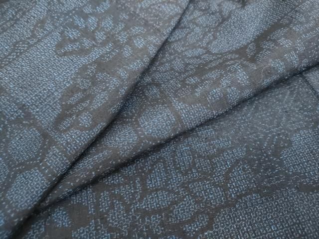 平和屋着物 結城紬 100亀甲 吉祥草花文 正絹 ud