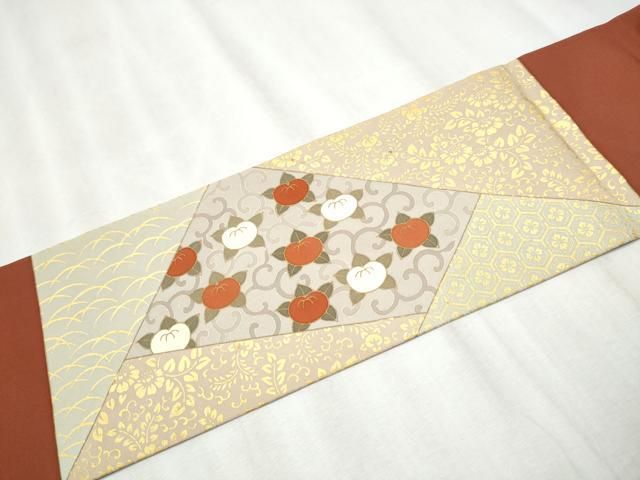 平和屋着物●塩瀬　九寸名古屋帯　駒刺繍　総刺繍　七宝花文　金糸　正絹　逸品　DABA0642cm 平和屋着物○塩瀬 九寸名古屋帯 駒刺繍 切嵌草花文 金彩 正絹 逸品