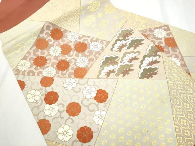平和屋着物○塩瀬 九寸名古屋帯 駒刺繍 切嵌草花文 金彩 正絹 逸品
