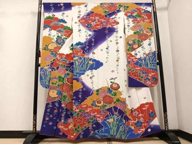 平和屋着物 豪華振袖 紅型 流水草花文 暈し染め 正絹 ph