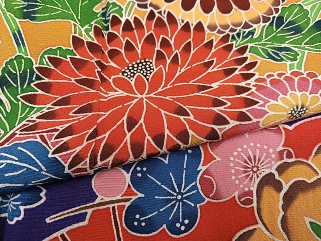 流水草花文 暈し染め