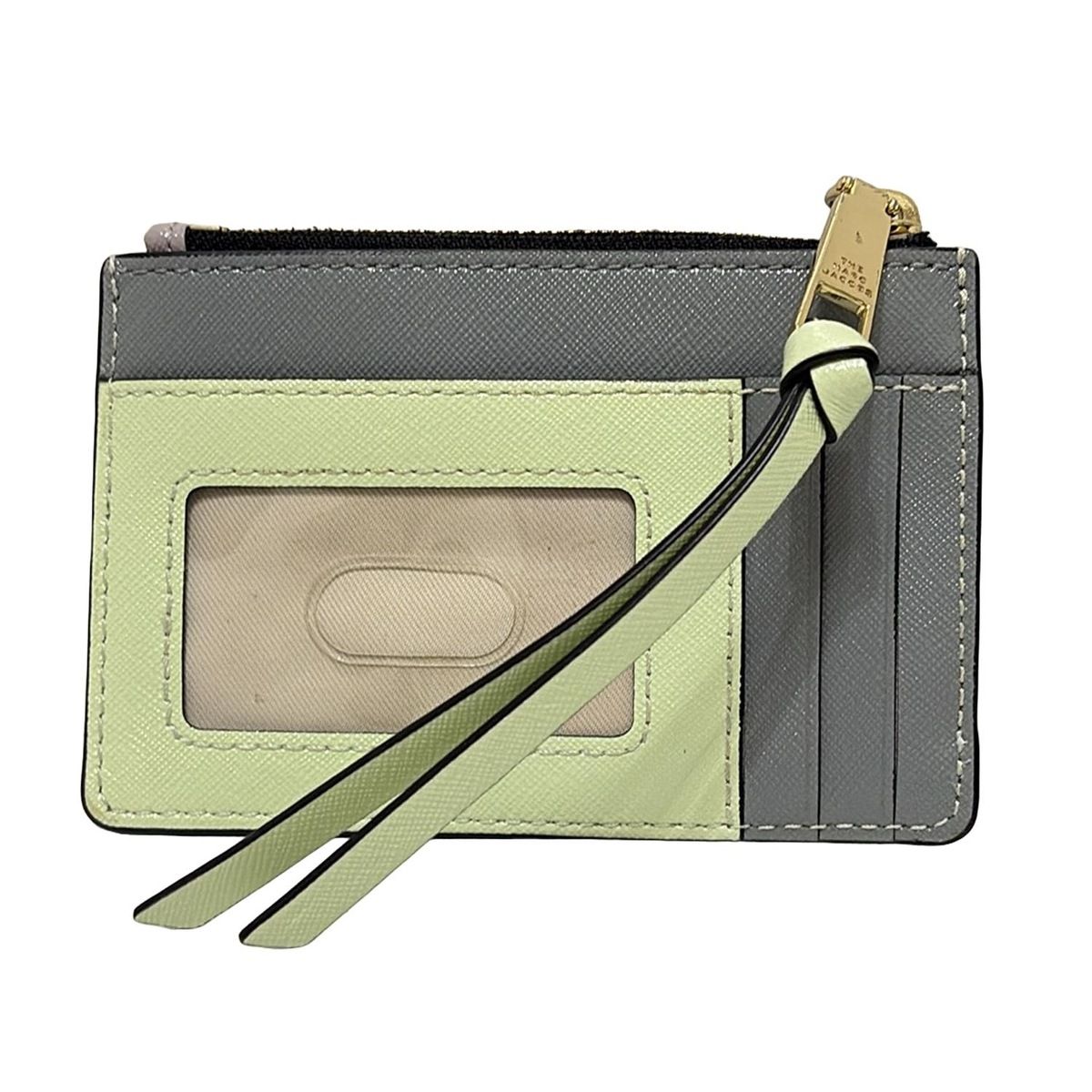 MARC JACOBS マークジェイコブス コインケース - ピンクベージュ×ライトグリーン×グレー キーリング付き パスケース付き レザー