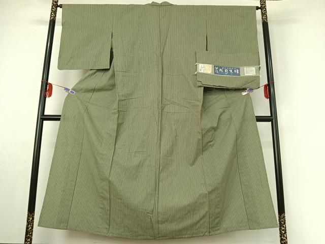 平和屋着物 小千谷 紺仁 越後片貝木綿 単衣 縞 証紙付き 木綿 jh