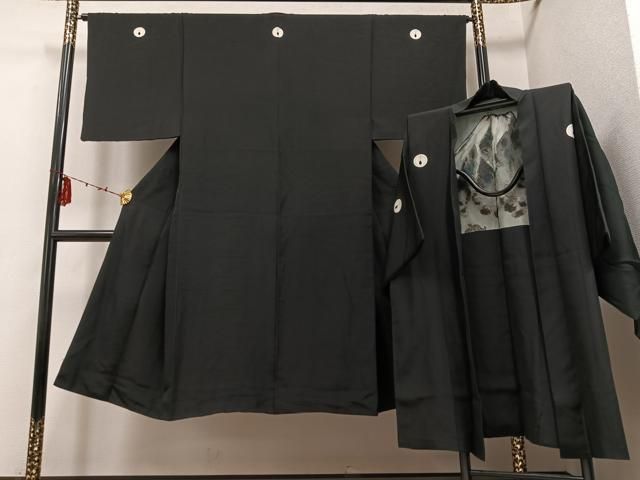 平和屋着物 男性 黒紋付 羽織セット 正絹 ph