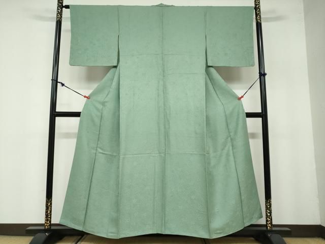 平和屋着物 上質な色無地 辻が花地紋 山葵色 鈴乃屋扱い 反端付き 正絹 ud