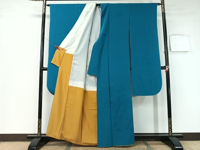 平和屋着物 中国三大刺繍 スワトウ刺繍 振袖 色無地 総刺繍 霞花紐文 花浅葱色 正絹 vp