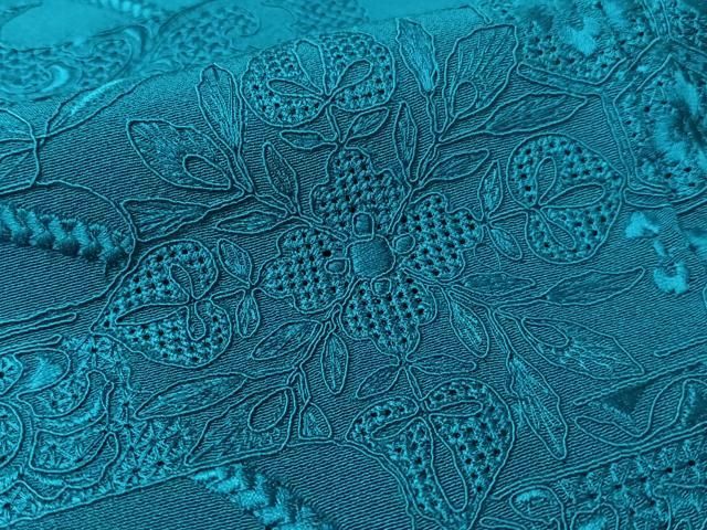  平和屋着物 中国三大刺繍 スワトウ刺繍 振袖 色無地 総刺繍 霞花紐文 花浅葱色 正絹 vp 振袖 着物