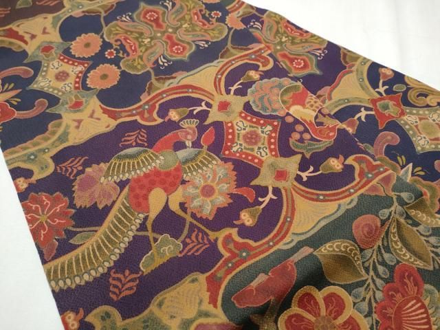 平和屋着物○初代 染人・山岡古都 首里琉染 全通柄 九寸名古屋帯 花鳥