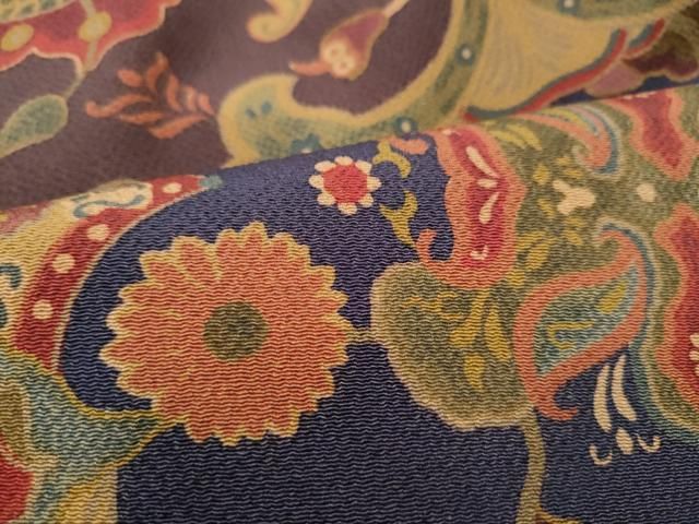 平和屋着物○初代 染人・山岡古都 首里琉染 全通柄 九寸名古屋帯 花鳥