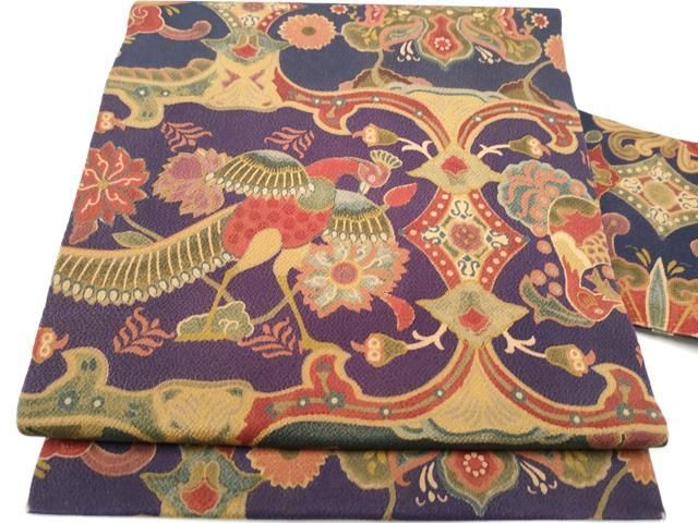 平和屋着物○初代 染人・山岡古都 首里琉染 全通柄 九寸名古屋帯 花鳥