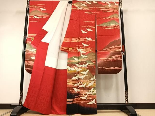 平和屋着物 越後十日町の一流染匠 桐屋 翠山工房 徳永憲峯 振袖 飛鶴文 暈し染め 金彩 正絹 fy