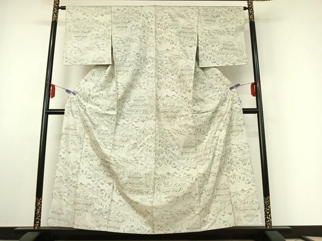 平和屋着物 上質な紬 白大島 単衣 風景文 正絹 jh