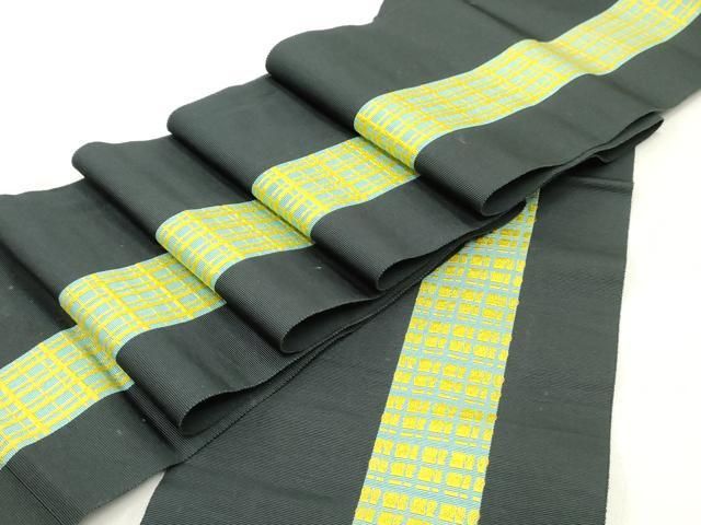 平和屋着物 本場筑前博多織 半幅帯 間道 黒地 正絹 ob