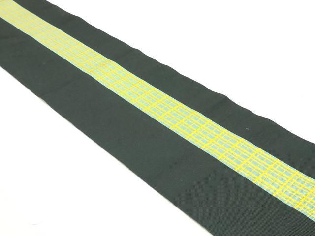 平和屋着物 本場筑前博多織 半幅帯 間道 黒地 正絹 ob