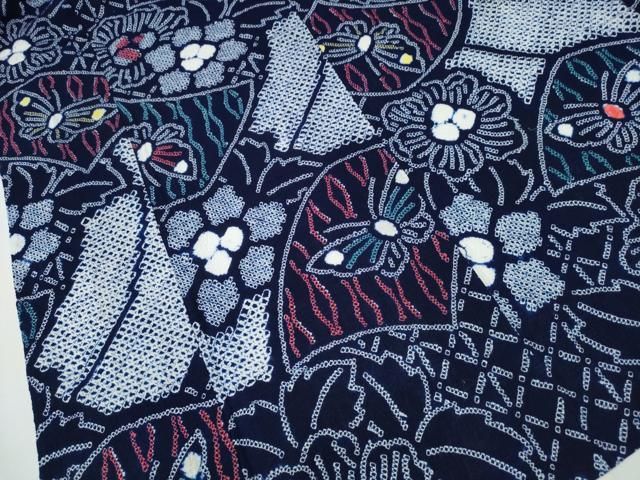  平和屋着物∴夏物 浴衣 有松鳴海絞り 色紙花蝶文 綿 ng 浴衣単品 浴衣