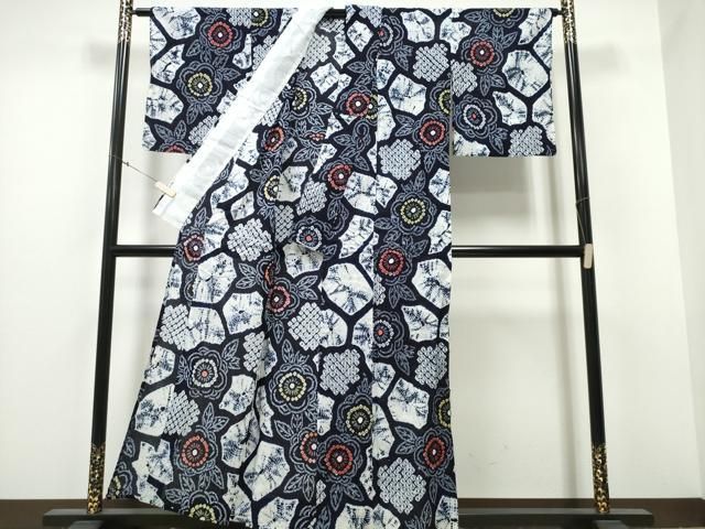 平和屋着物∴夏物 浴衣 有松鳴海絞り 石畳舞花文 綿 ng