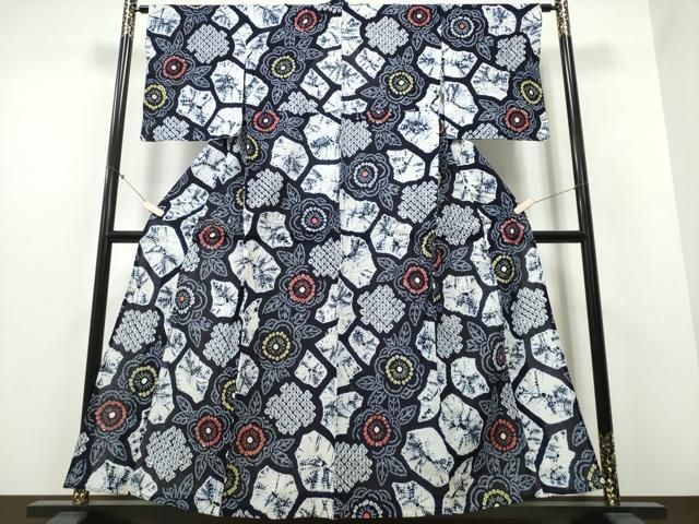 平和屋着物∴夏物 浴衣 有松鳴海絞り 石畳舞花文 綿 ng