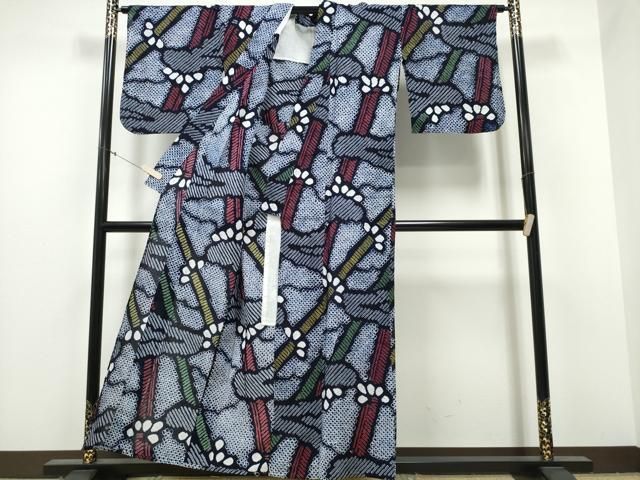 平和屋着物∴夏物 浴衣 有松鳴海絞り 霞竹花文綿 ng