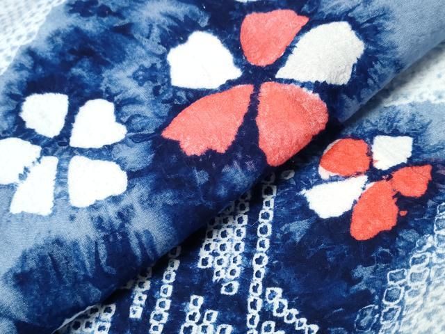  平和屋着物∴夏物 浴衣 有松鳴海絞り 霞渡橋舞花文 綿 ng 浴衣単品 浴衣