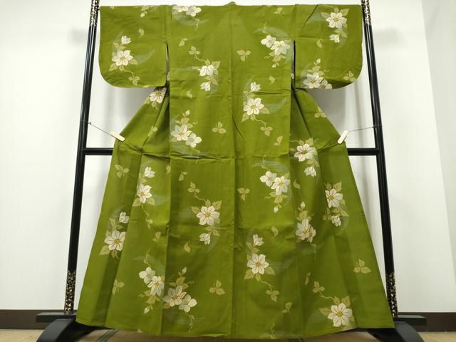 平和屋着物∴夏物 パリ ファッションモデル デザイナー 山口小夜子 浴衣 綿紅梅 舞花文 綿 ng