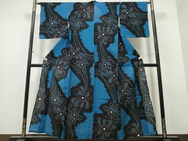 平和屋着物∴夏物 浴衣 有松鳴海絞り 結び紐花文 綿 ng