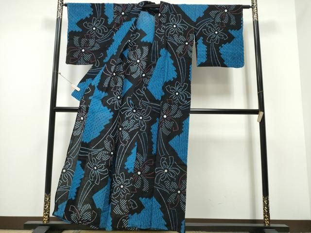 平和屋着物∴夏物 浴衣 有松鳴海絞り 結び紐花文 綿 ng