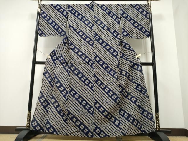 平和屋着物∴夏物 浴衣 有松鳴海絞り 蜘蛛絞り 斜線花文 綿 ng