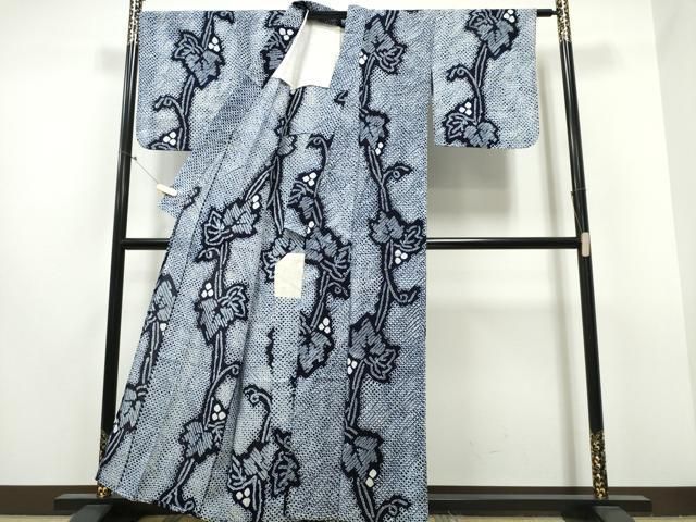 平和屋着物∴夏物 浴衣 有松鳴海絞り 葡萄蔦の葉文 綿 ng