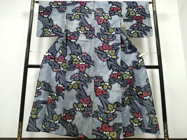 平和屋着物∴夏物 浴衣 有松鳴海絞り 流水桐花文 綿 ng