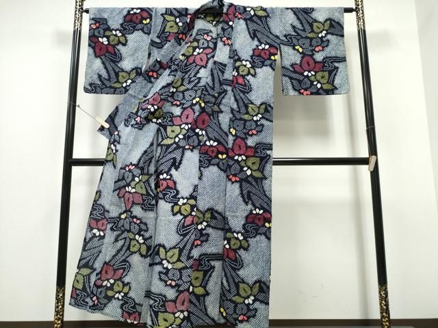 平和屋着物∴夏物 浴衣 有松鳴海絞り 流水桐花文 綿 ng