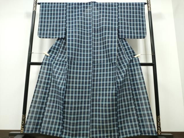 平和屋着物∴夏物 阿波しじら織 浴衣 格子柄 綿 ng