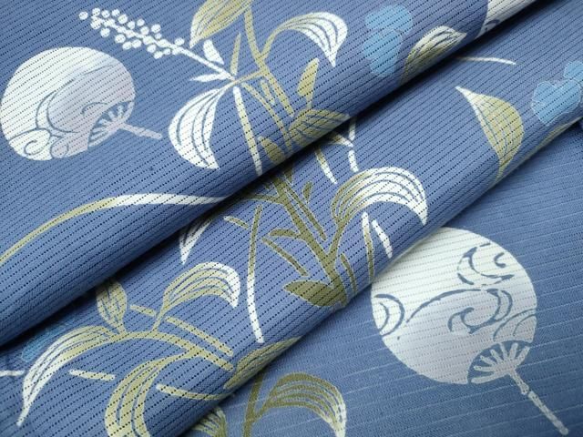 平和屋着物∴夏物 浴衣 綿絽 団扇草木文 綿 ng