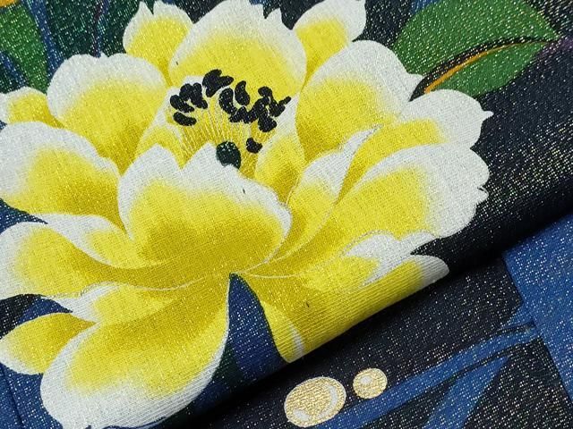  平和屋着物∴夏物 浴衣 露芝舞牡丹文 ラメ糸 金彩 綿 ng 浴衣単品 浴衣