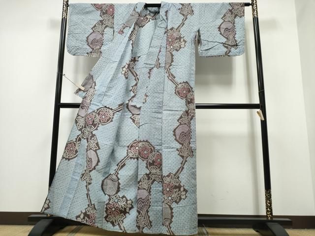 平和屋着物∴夏物 浴衣 有松鳴海絞り 団扇花文 綿 ng