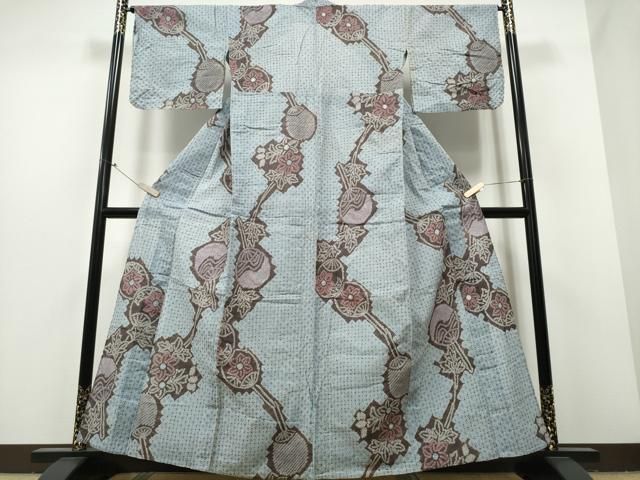 平和屋着物∴夏物 浴衣 有松鳴海絞り 団扇花文 綿 ng