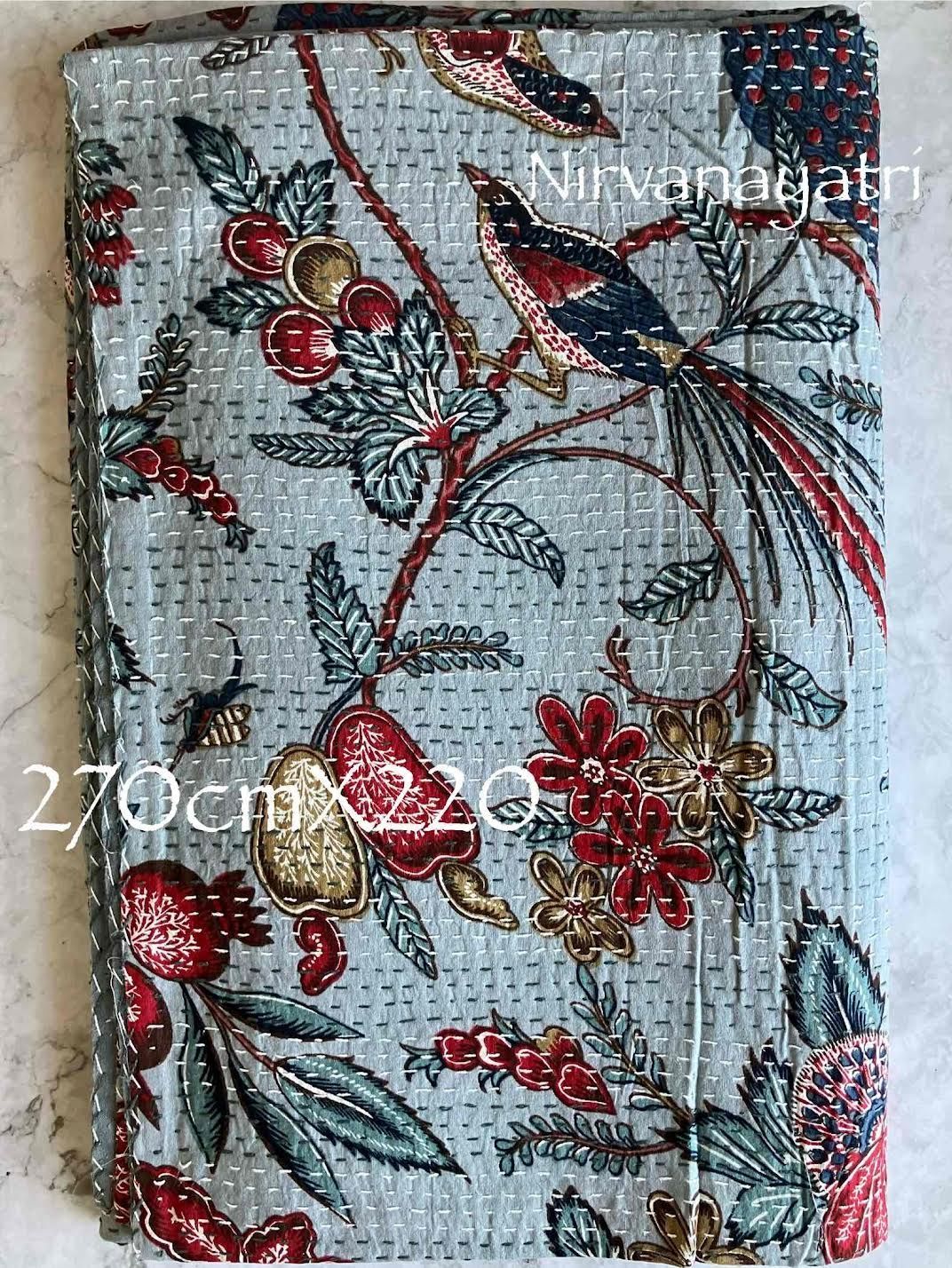 カンタキルト マルチカバー 91 Blue gray Oriental Birds