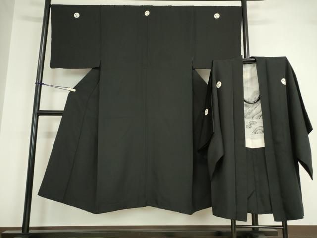 平和屋着物 男性 黒紋付 羽織セット 正絹 az