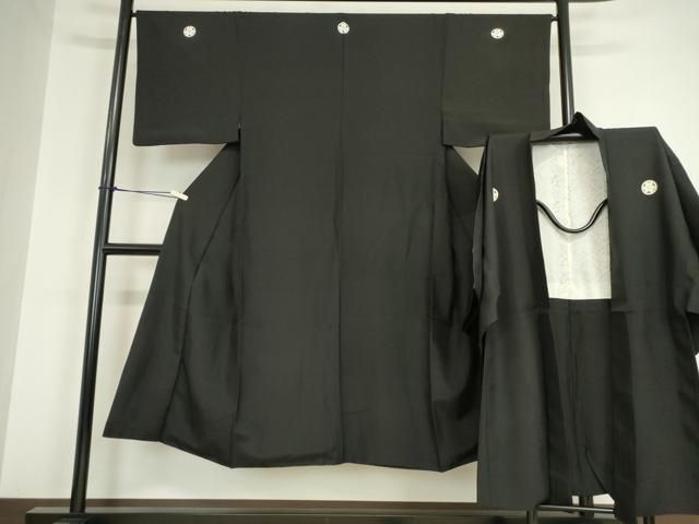 平和屋着物 男性 黒紋付 長羽織セット 正絹 az