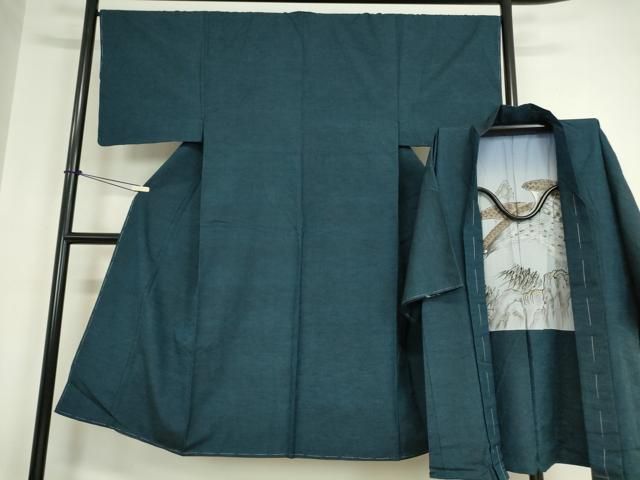 平和屋着物 男性 紬 アンサンブル 長羽織 留紺色 正絹 az