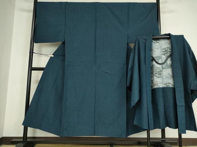 平和屋着物 男性 紬 アンサンブル 濃藍色 キングサイズ 正絹 az