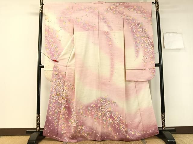 平和屋着物 豪華振袖 駒刺繍 舞桜 暈し染め 銀通し地 正絹 vp